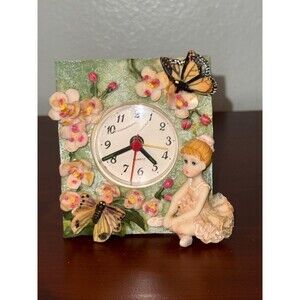 Ballerina and Butterfly Quartz Battery Alarm Clock Resin VINTAGE